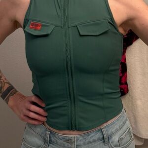 Firm Abs Green Zip-Front Women's Army Abs Tank Top